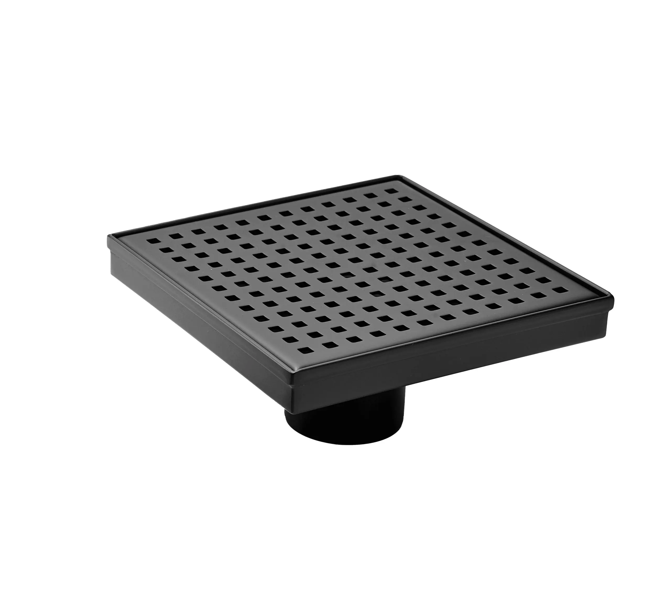 6" Square Shower Drain, Square Hole Pattern Shower Drain, Matte Black Polished 304 Stainless Steel Linear Drain with Levelingft & Hair Strainer Filter Installation