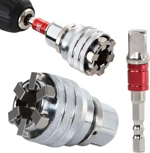 VAYWET Multi-Function Universal Adjustable Socket Wrench Plate Handle Tool Manual Maintenance Magic Wrench Sleeve Repairing 10-19mm 3/8" Drive Ratchet Torque Wrench 1/4" Hex Shank Impact Power Hand Tools Electric Drill Adapter Attachment Connecting Rod