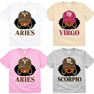 [Full 12 Zodiac] Zodiac Vibes T-Shirt – Afro Woman Astrology Sign Pullover with Sparkly Hat Graphic, Unisex Horoscope Crewneck Gift for White, Sand, Grey Sport, Pink Color - SoftHype Apparel