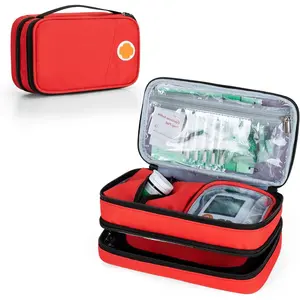 Insulin Travel Case, Layer Diabetic Supplies Bag with Detachable Pouches for Insulin Pens, Diabetic Medication and Ice Packs, Red, Empty Bag Only