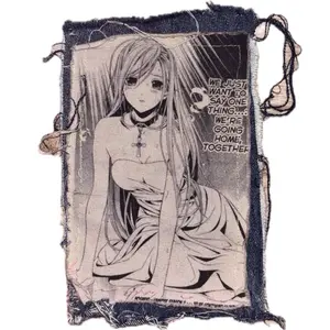 Anime Girl Patch on Denim - Anime Character Design for alt/punk/anime patch Wear - Patch Style with Frayed Edges - Jean Streetwear