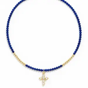 Lapislazuli beaded Cross Choker
