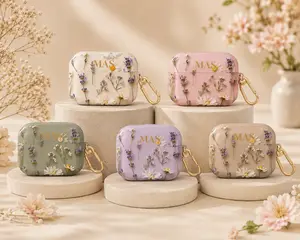 Personalized Floral AirPods Pro Case with Initials, Cute Daisy Lavender Earbuds Cover, Aesthetic Flower AirPods Case, Feminine Gift for Women Girls