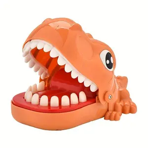 Dinosaur Bite Finger Game Toy, 6 Inch Large Size Dino Dentist Game Funny Prank Toys, Interactive Family Party Game Novelty Gag Toy for Kids Adults, Orange Tyrannosaurus Rex