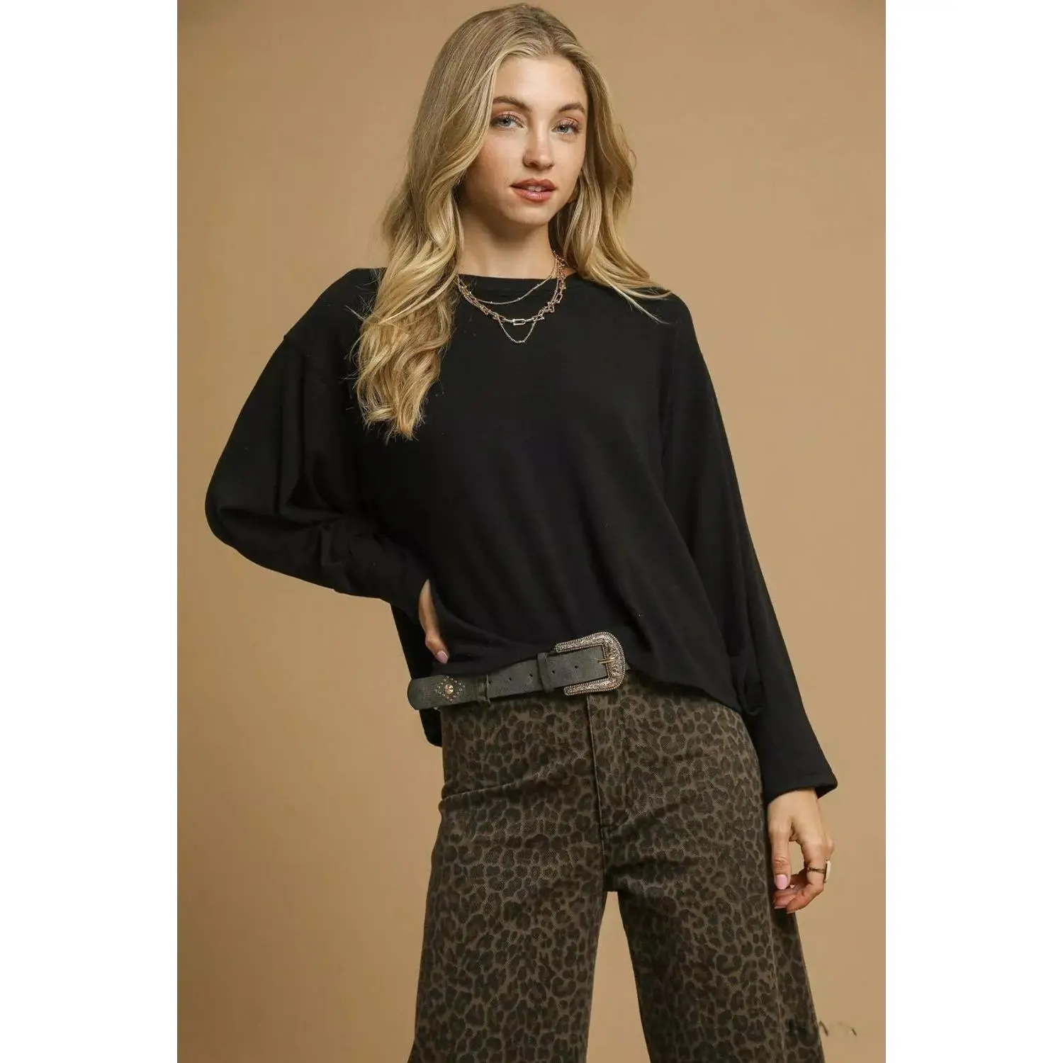 Umgee Brushed Fleeve Crewneck Top