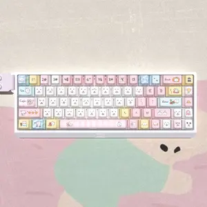 135-Key Self-Deprecating Bear Pbt Keycaps, Cherry Style Side-Etched Semi-Transparent, Dye Sublimation, Compatible with Mx Axes, Keyboard Models 61/64/68/87/96/104/108