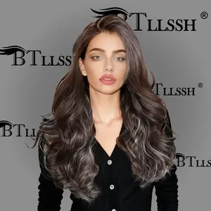 [Blend] BTLLSSH Hair Loose Bouncy Wave Lace Front Wig Human Hair Blend Pre Plucked Hairline Layered Wig with Highlight Mixed Blond 13x4x2 Lace Front Design