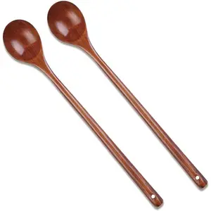 2 count 13 Inch Long Handle Wooden Cooking Spoons, Long Stirring Spoons Mixing Spoon Soup Mixing Kitchen Tools Wooden Utensils