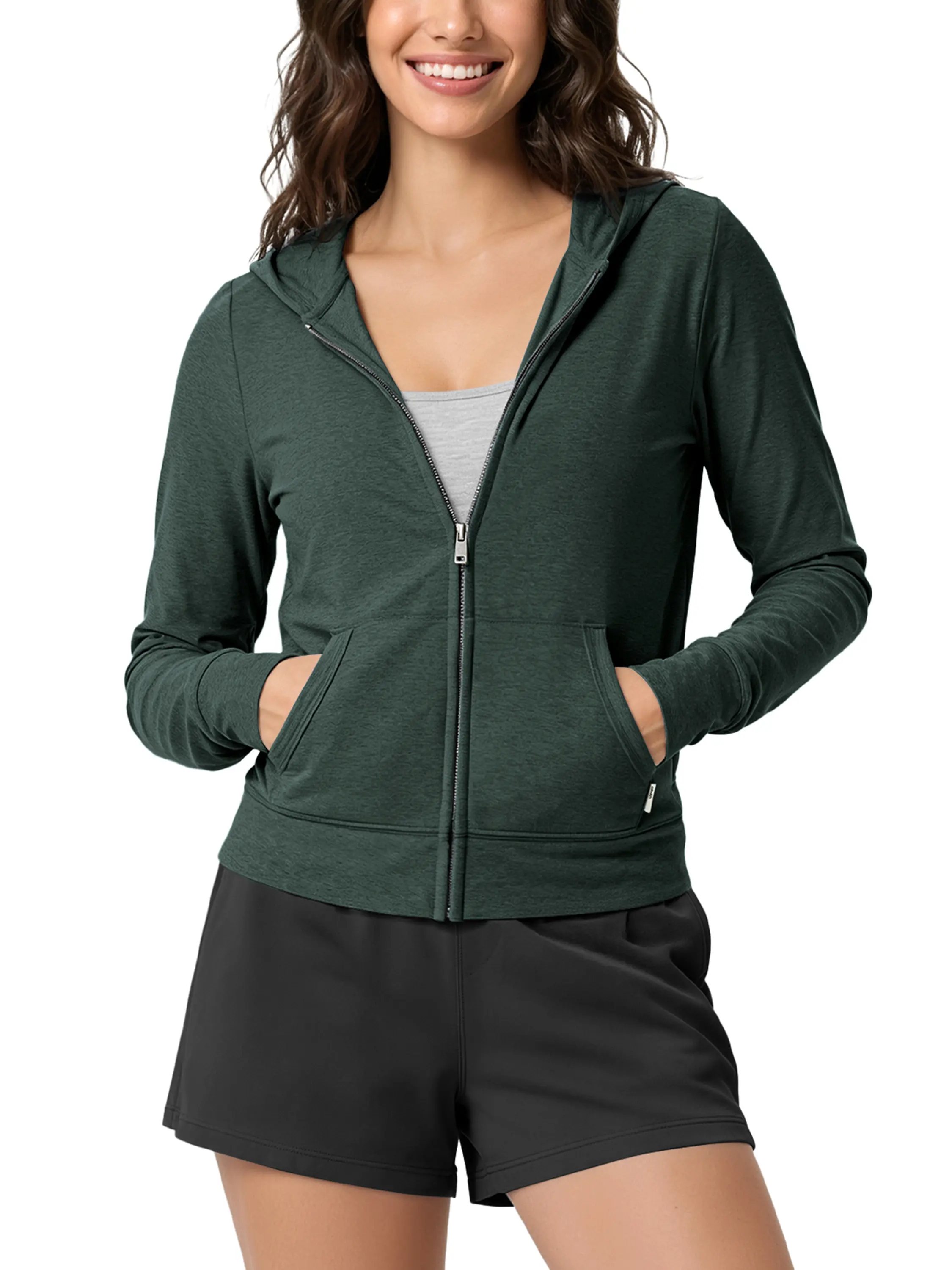 ODODOS Women's Mini Full-Zip Hoodie - odSTRATUM Tech Ultra Soft UPF 50+ Hooded Jacket with Pockets