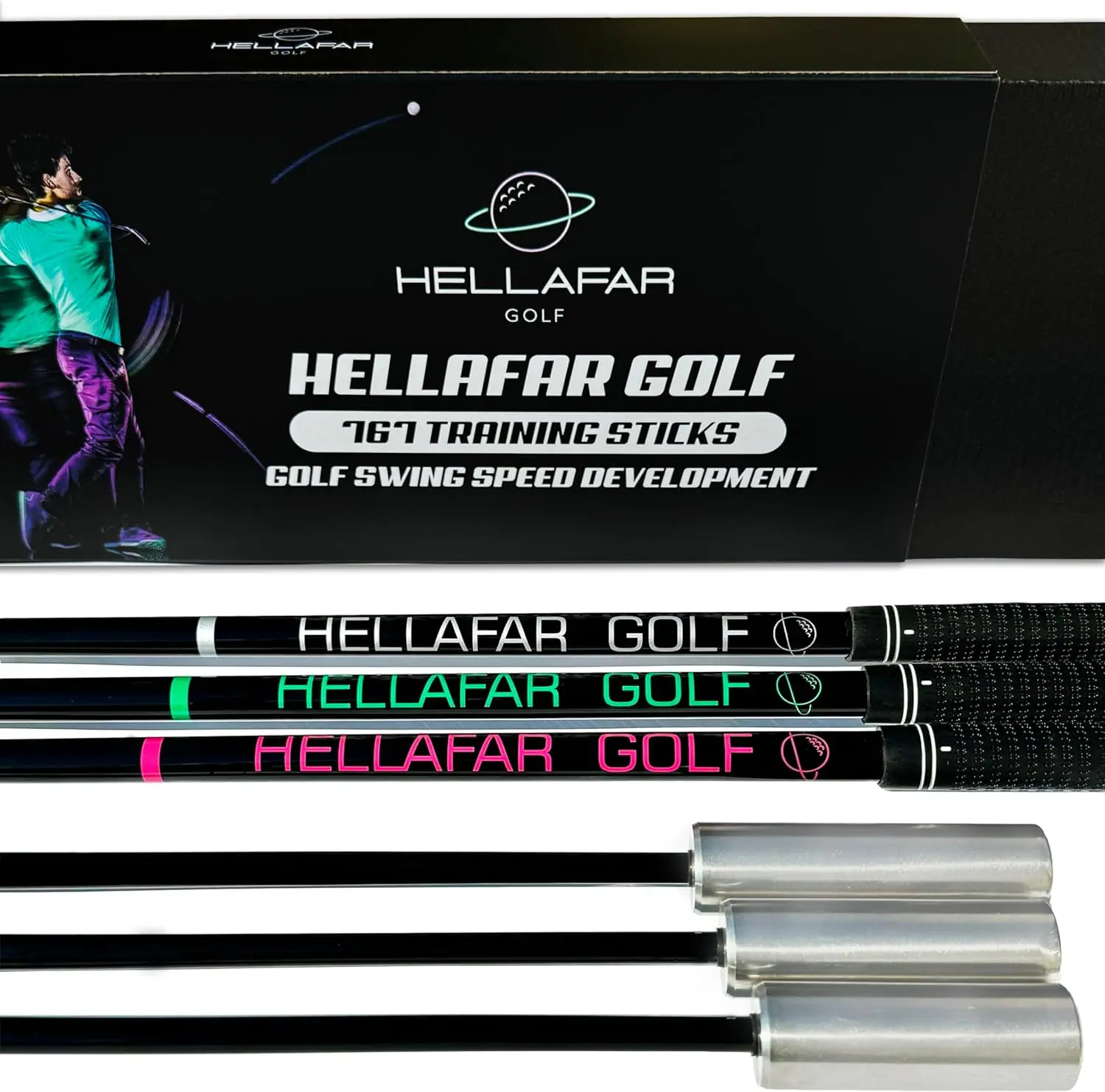 Golf Swing Speed Training Sticks | Increasing Club Head Speed and Distance | 6 Month Swing Stick Training Program | includes 3 Weighted Golf Speed Sticks w/Bonus Stretch Program