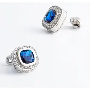 High-end silver square black and blue zircon diamond cufflinks, men's French cufflinks, a gift for friends, boyfriends, husbands, colleagues, or yourself
