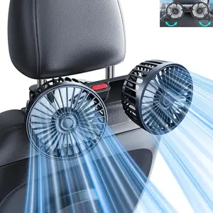 Adjustable Car Backseat Fan, Summer Essential Dual-Head Electric Fan, 360° Rotatable Car Seat Dual Head Fan, 3 Adjustable Speeds USB Powered Back Seat Cooling Fan for Office Travel Sport Vehicle SUV RV Headrest