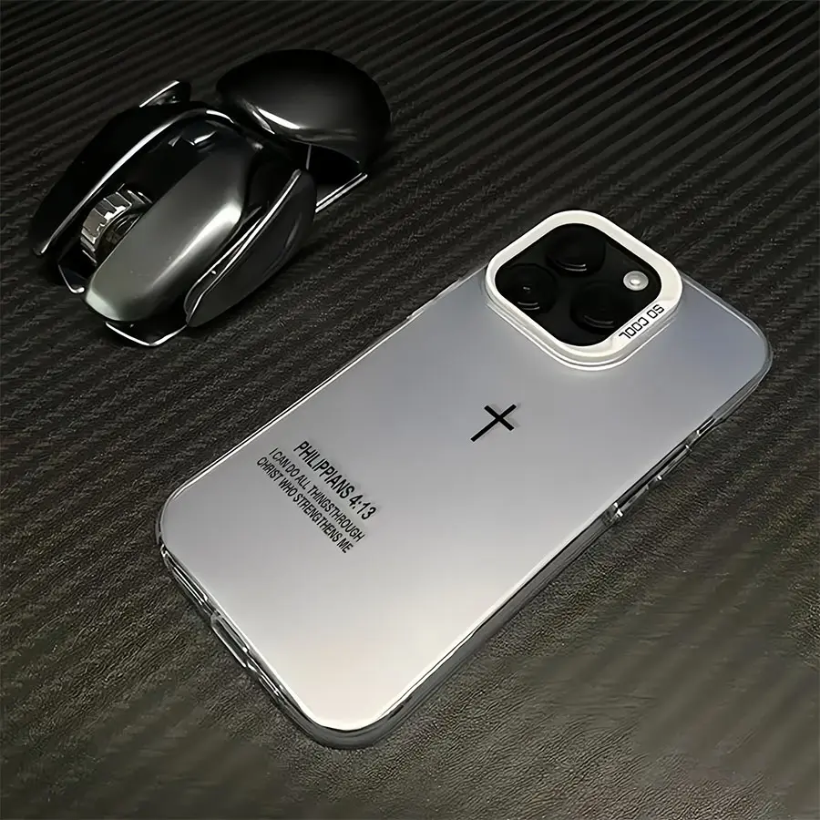 Minimal Philippians 4:13 Cross Durable Shockproof Soft TPU Metallic Mirror Silicone Phone Case - Non-Customized, Plug-and-Play Protection Accessory for iPhone 17 Pro Max,16,15,14,13,12,11 - Ideal Birthday Gift
