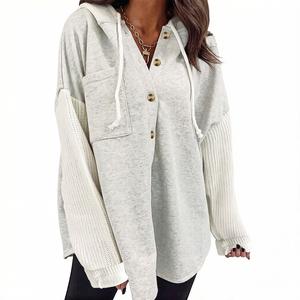 Asvivid 2026 Spring Fall Clothes For Women Oversized Sweatshirts Loose Fit Casual Long Sleeve Button Hooded Sweatshirt Comfy Hoodies Tops with Pocket Trendy