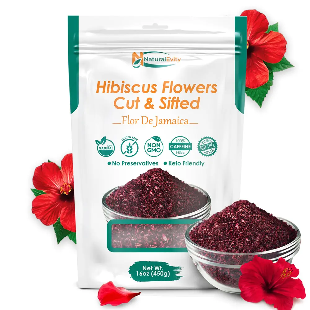 NaturalEvity Ruby Herbal Tea Bundle - 16oz Caffeine-Free, Non-GMO, Sun-Dried Whole & Sifted Pure Hibiscus Flower Tea