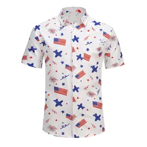 Mardi Gras Print Short Sleeve Shirt American Flag & Aircraft Button Down Shirts 4th of July Patriotic Shirts Unisex Casual Fabric Breathable Menswear Soft Top Costume Day Festive