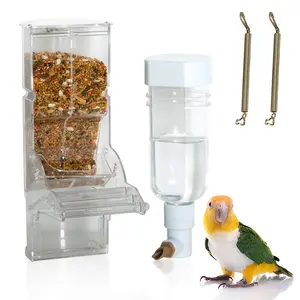 No Mess Bird Feeders Automatic Parrot Feeder Drinker Acrylic Seed Food Container for Budgies, Canary Finch & Without Battery