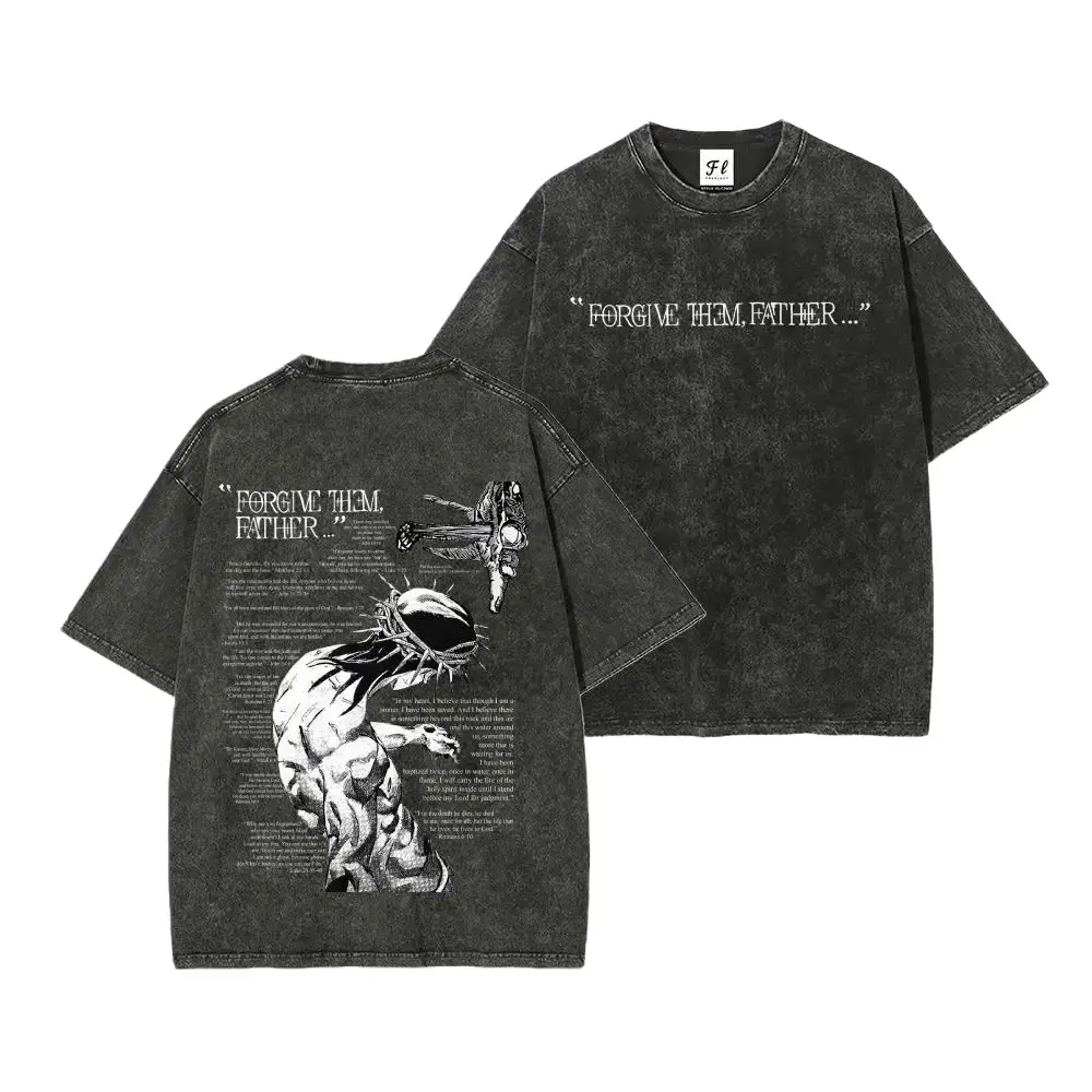 Menswear Unisex Retro Wash Short-Sleeve Cotton Tee - Features Saint's Remains from Steel Ball Run, Also Known as JOJO Jesus