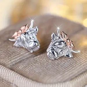 Creative cow head design earrings, exquisite and elegant multi-functional women's accessories, suitable for daily or party wear