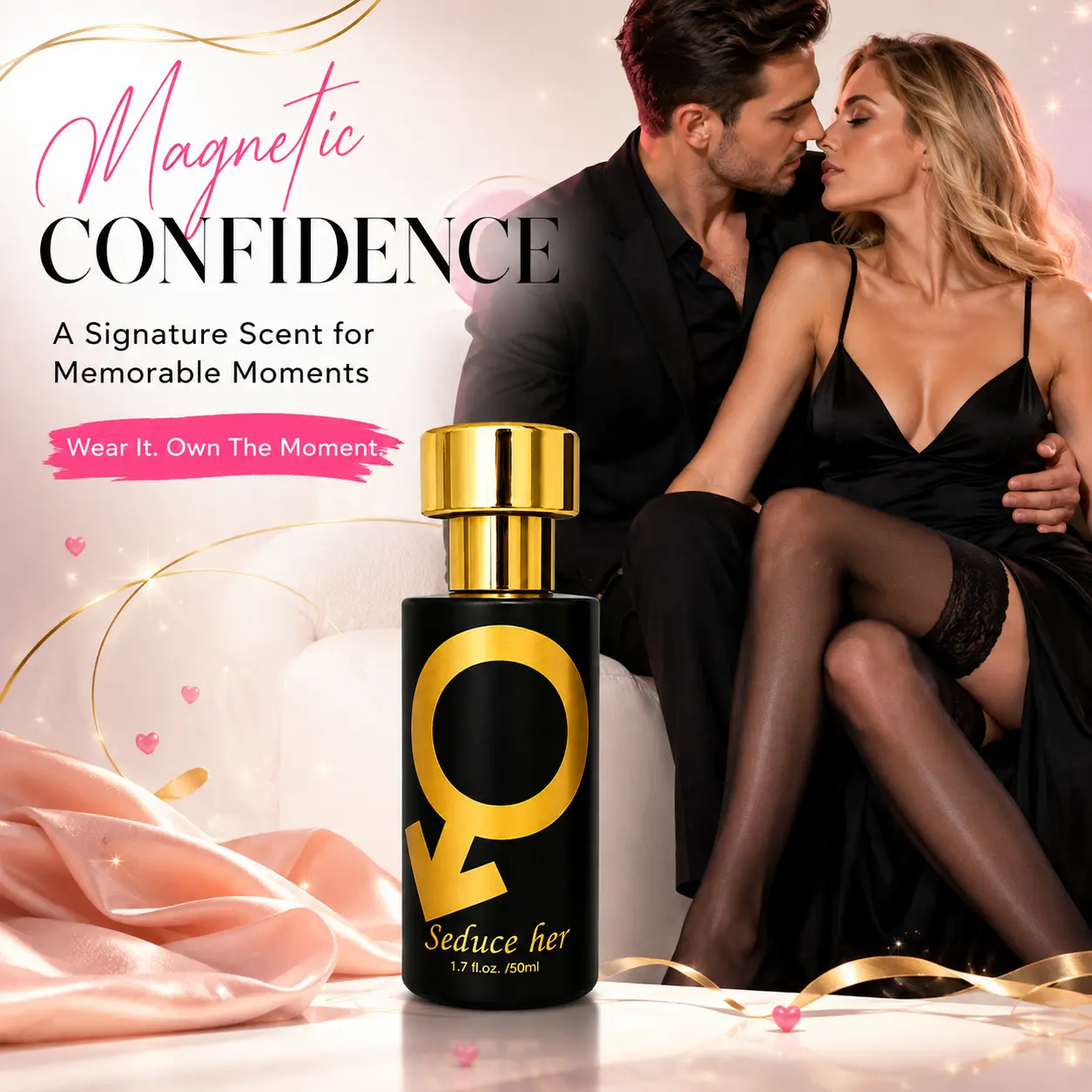 Men's Masculine Pheromone Eau de Toilette (EDC) 50ml, Long-Lasting 12H Woody Spicy Scent with Bergamot, Lavender, Cedarwood, Amber, Musk, Day-to-Night Fragrance for Date Night, Gift for Him