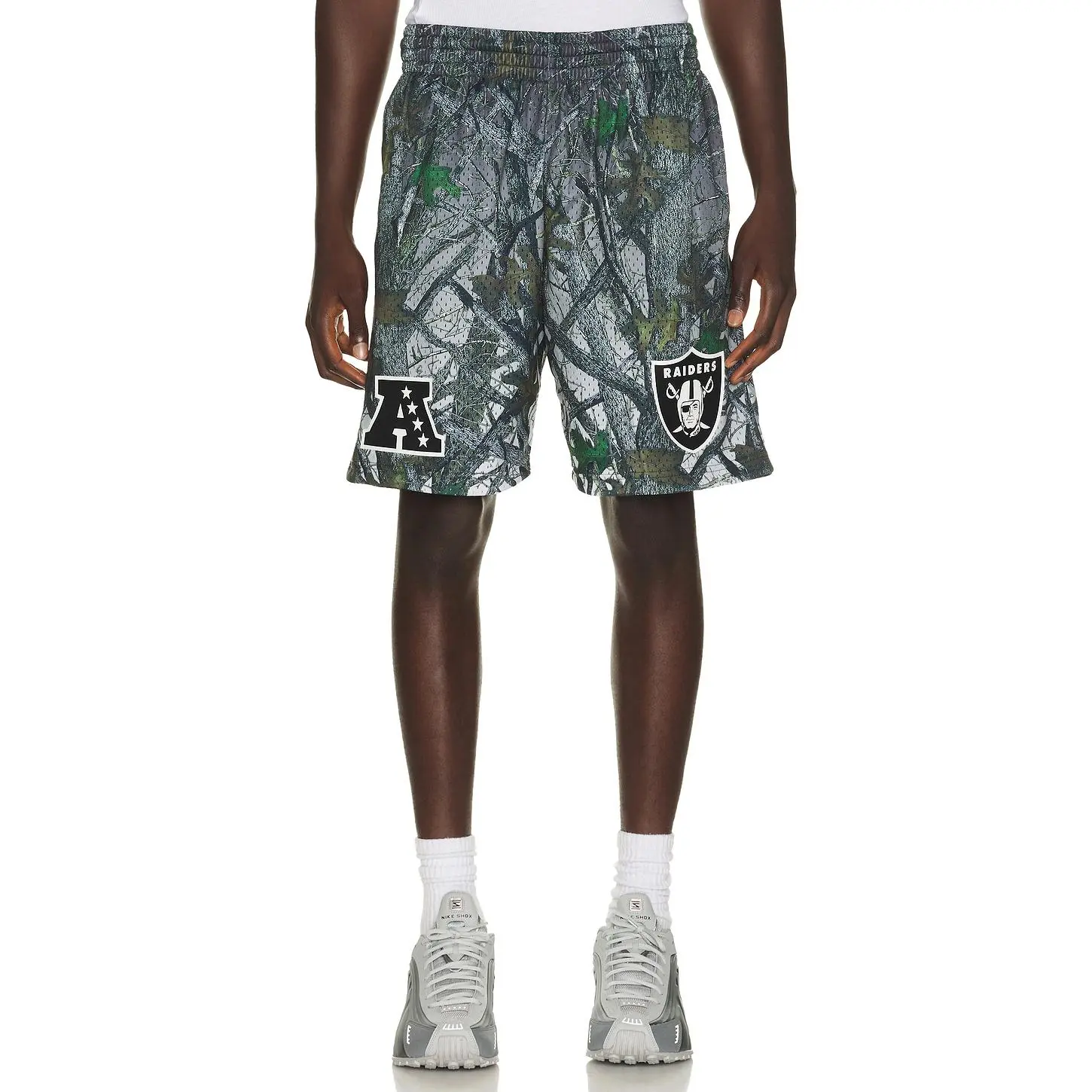 Mitchell & Ness NFL Las Vegas Raiders Quiet Blaze 7" Mesh Shorts in Camo & Gray