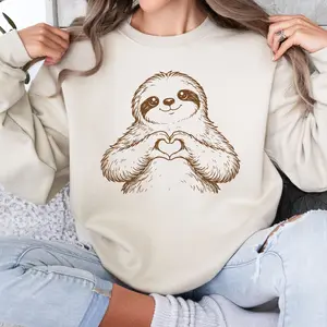 Sloth Heart Hand Tone on Tone DTG Graphic Sweatshirt - Relaxed Fit Soft Print Sweatshirt
