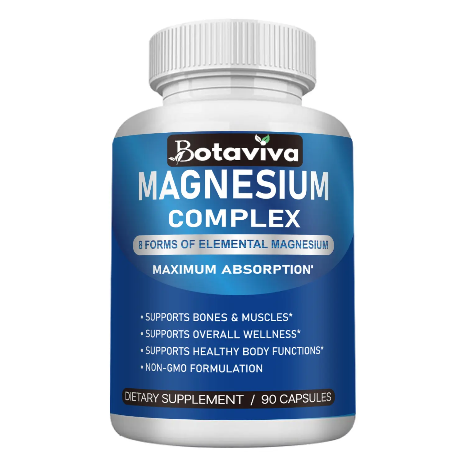Botaviva Magnesium Complex 1000 MG Dietary Supplement 90 Capsules Supports Bones Muscles Overall Wellness Non-GMO Edible Fitness