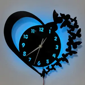 Heart and Butterfly Design Vinyl Wall Clock, Decorative Home Accessory for Living Room & More, Perfect Gift for Special Occasions, Led Wall Clocks