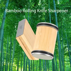 Manual Knife Sharpener with Magnetic Holder, Bamboo Wood & Aluminum Alloy, Zen Style, Suitable for Kitchen Use, 1 Piece