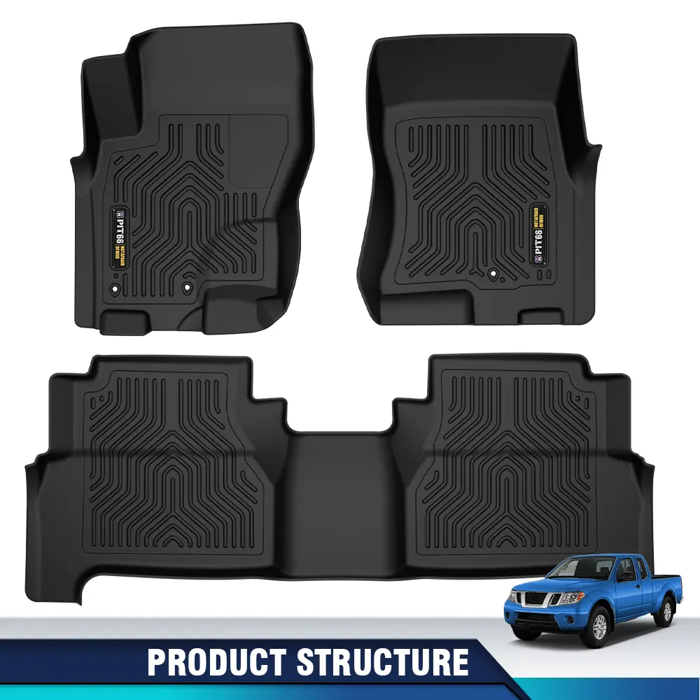 CROSSDESIGN TPE Truck Floor Mats，Fit For 2008-2021 Nissan Frontier Crew Cab，All-Weather, Waterproof, Durable, Custom