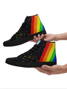 Women's Fashionable Rainbow Print Lace Up Front Sneakers, Casual Comfortable Sports Shoes for Daily Wear, Perfect Gift for Lovers & Friends
