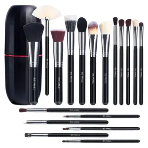 Deluxe Makeup Brushes, Premium Synthetic Foundation Powder Concealers Eye Shadows Makeup 18 Pcs Brush Set, Black Color with Case