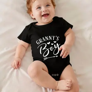 Granny's Boy With Hearts And Arrow Print Bodysuit Baby Rompers Short Sleeve Cotton Toddler Rompers Graphic Print Baby Clothes One-Piece Outfit