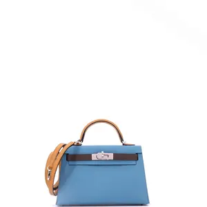 Pre-owned HERMÈS Leather Top Handle Bags Hermes Kelly Mini II Bag Tricolor Epsom with Palladium Hardware 20 by Rebag