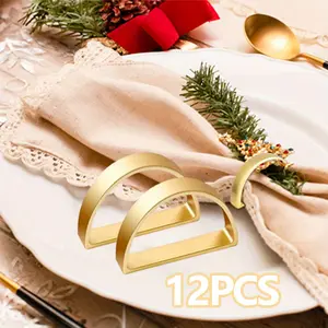 6 Pack Semicircle Metal Gold Napkin Holder, Gold Napkin Buckles, Fall Thanksgiving Christmas Napkin Rings, for Dinner Table Decor, Wedding, Banquet, Party, Easter