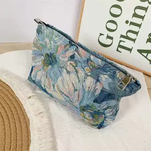 1 Oil - painting Chrysanthemum Cosmetic Bag, Lipstick Storage Pouch, Women's Travel Cosmetic Bag, Small - sized Large - capacity Makeup Brush Case, Large - capacity Daily Cosmetics Storage Bag