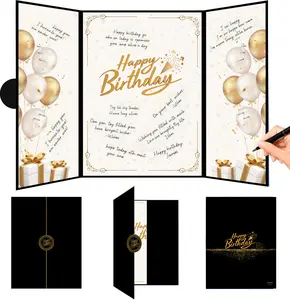 Black & Gold Birthday Decorations for Women & Men, Guest Sign-in Book Alternative, Happy Birthday Signature Guest Book 18.2" x 12", Large Birthday Party Guestbook Keepsake, Gift for Girls or Boys