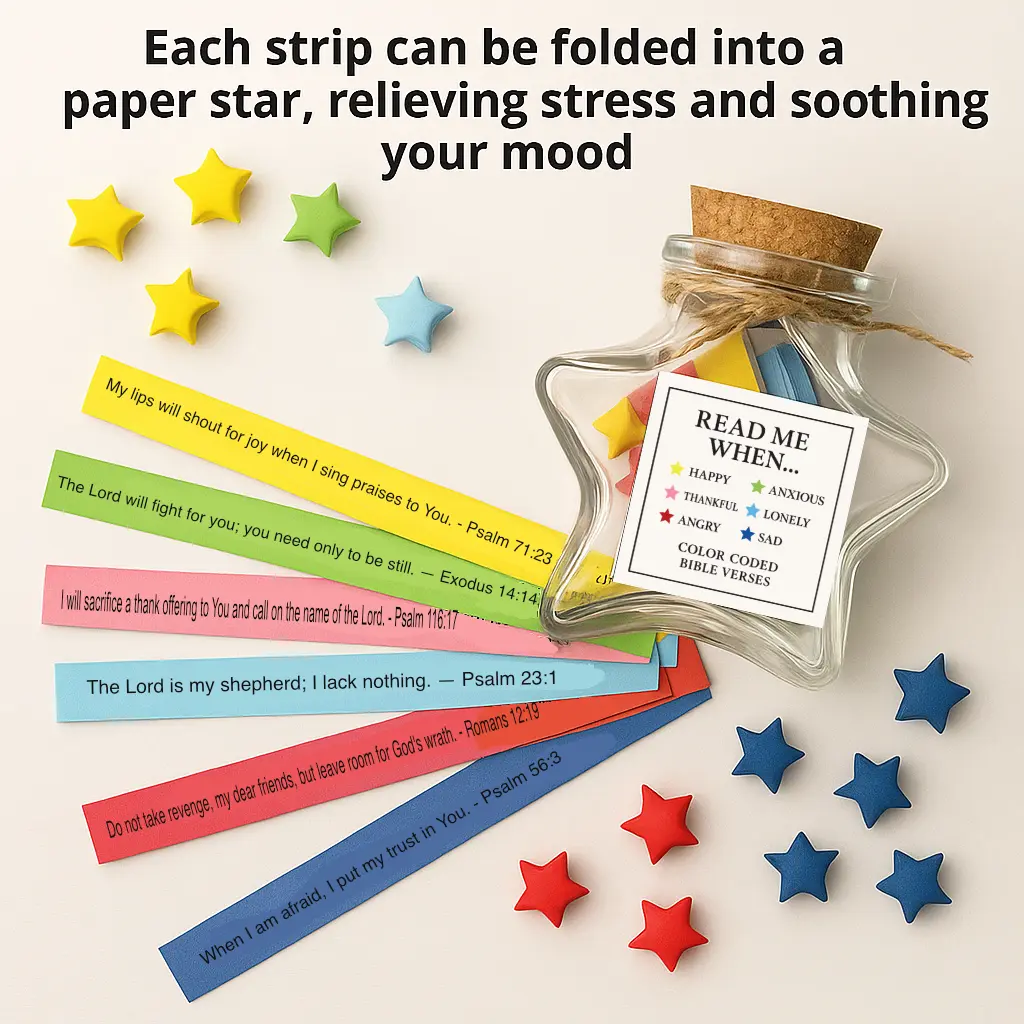 Emotional Bible Verse Paper Strips | Color by Mood | Fold Into Star Jar of Faith