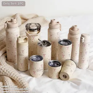 Star Ribbon Bow Series Insulated Water Bottle, Portable Leak-Proof Stainless Steel Cup, Drinkware, Thermal Bottle, Ideal for Students, Office, Car, Home, Gym