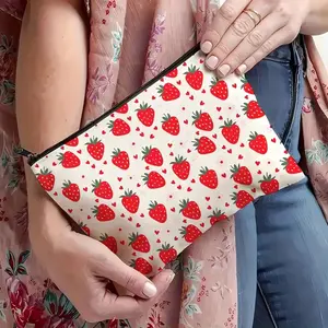 Strawberry Print Makeup Bag Cosmetic Bag for Women Girl with Zipper Large Capacity Travel Toiletry Bag Organizer Cute Fruit