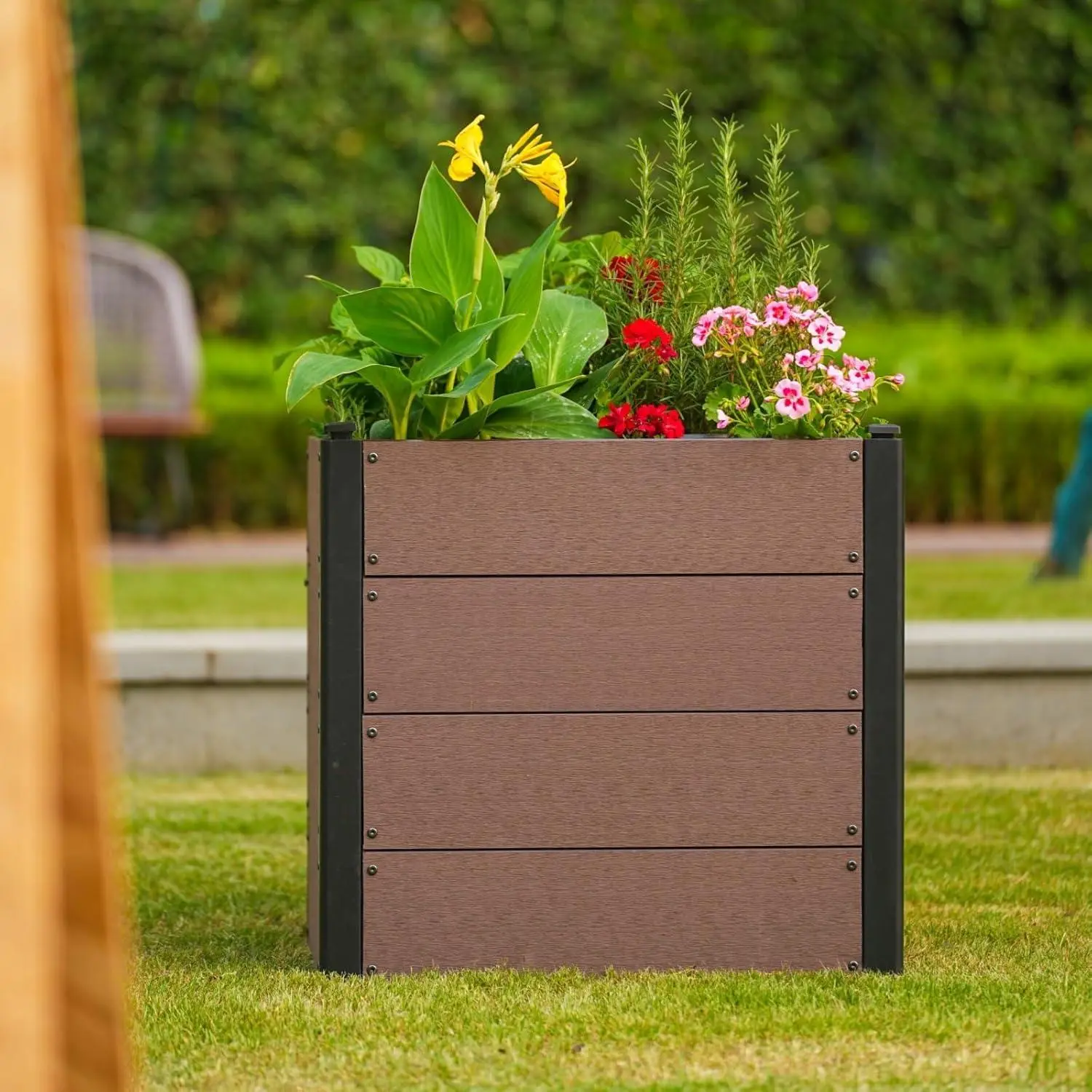 Durable Wooden Square Garden Raised Bed - 25x25x24in Deep Root Planter Box with Easy Mobility with Wheels, Optimized for Clearance, Ideal for Outdoor Herbs, Vegetables, Flowers