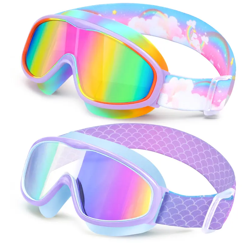 Vvinca Kids Pool Safety Swimming Goggles for 3-12 Year-Old Children - Waterproof, Fog-Free, UV Protection, Wide View, Leakproof, Comfort Fabric Strap for Boys & Girls - Ideal for Lake, Beach