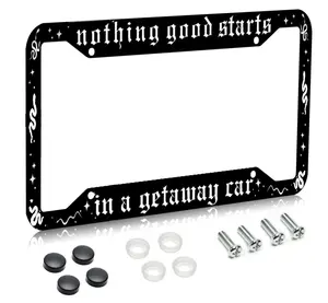 Getaway Car License Plate Frame Universal Stainless Steel Accessories Cars Decor 2 Holes Screws Fits Standard US Vehicles Size