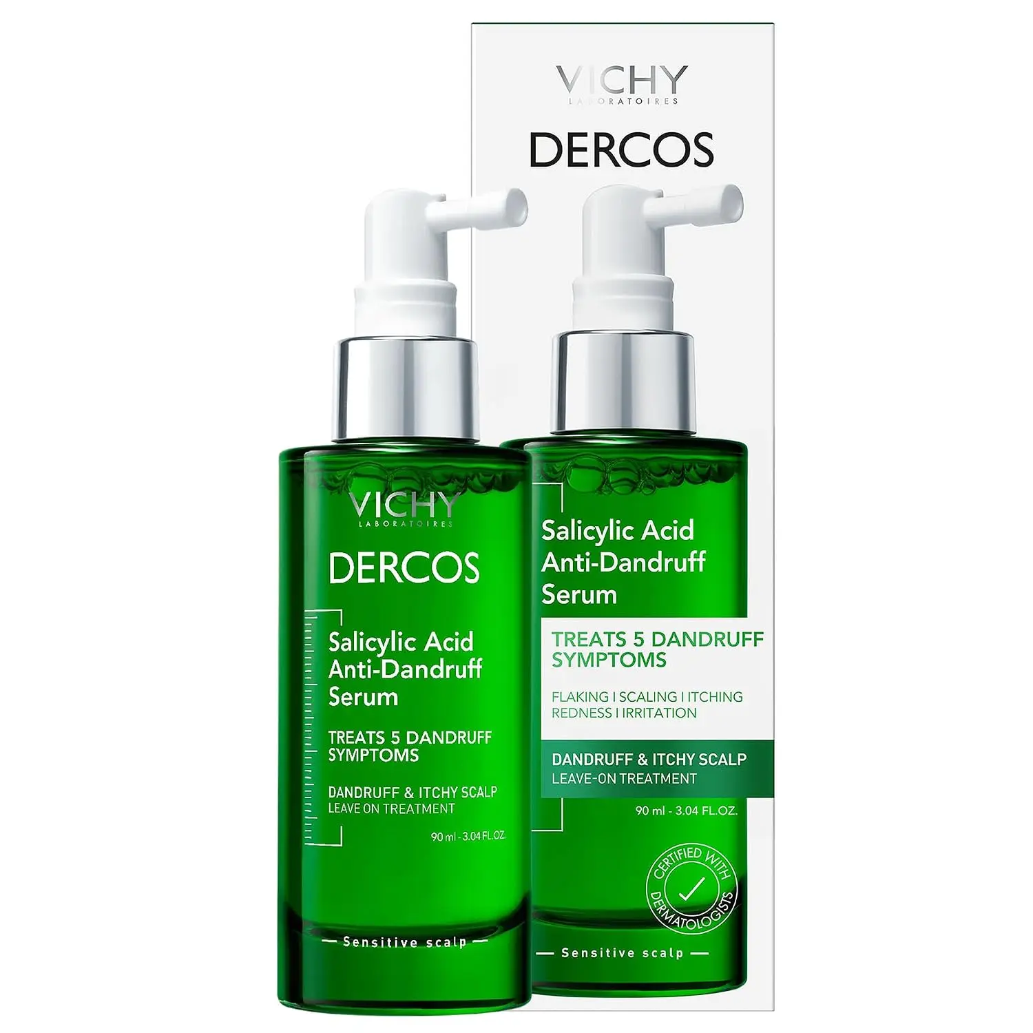 Vichy Dercos Salicylic Acid Anti-Dandruff Scalp Treatment for Flakes, 3oz| Dandruff treatment designed to target symptoms.Serum provides flake & itch relief.Leaves head feeling hydrated & soothed.