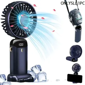 Portable Mini Fan - Neck Fan, Wearable Personal Fan, Handheld with LED Battery Display, 5 Speeds, 90° Adjustable Holder, Base, USB or Battery Operated, Wearable Rechargeable Fan, Indoor & Outdoor Cooling