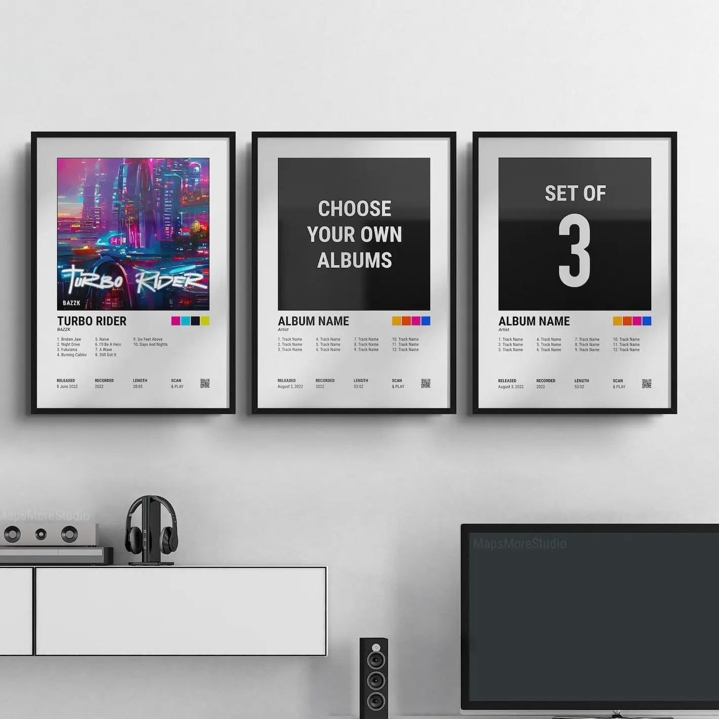 Custom Album Cover Poster Print Unframed Set of 3 - Personalized Music Wall Art