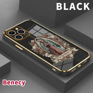 Soft TPU Mobile Phone Case for iPhone 15 Pro Max 16 14 Plus 13 12 11 X XS Max XR Virgin Mary Luxury Plating TPU Silicone Glossy Anti-Oil Cover Shell