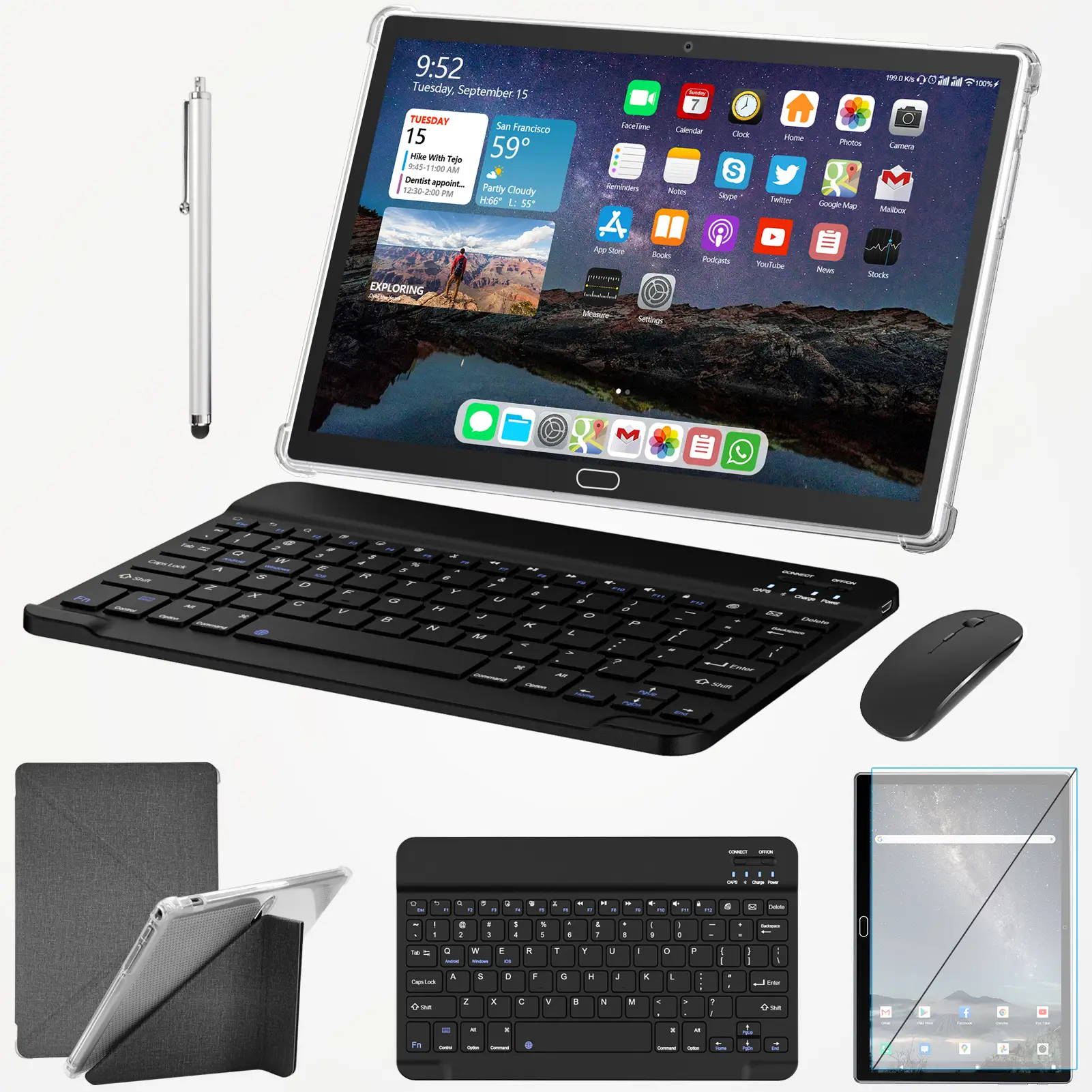 2 in 1 Tablet 10.1 Inch Android Tablets, 64GB/128GB ROM, Dual 4G Cellular with Keyboard, 18MP Camera, Octa-Core Processor, WiFi, GPS, Bluetooth, Googl