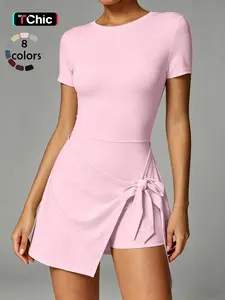 Women's Slim-Fit Yoga Dress, Anti-Exposure Sports Braided Design, Casual Tennis Dress, Fashionable Golf Dress, Suitable for All Activities