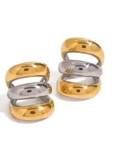 Women's Modern Minimalist Stainless Steel Earrings, Three-Layer Design, Silver Color Accents, Elegant Jewelry Set